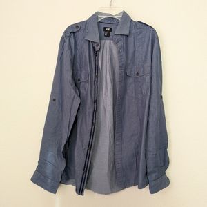 H&M Men's Long Sleeve Casual Cotton Button Up Shirt Blue Gray M